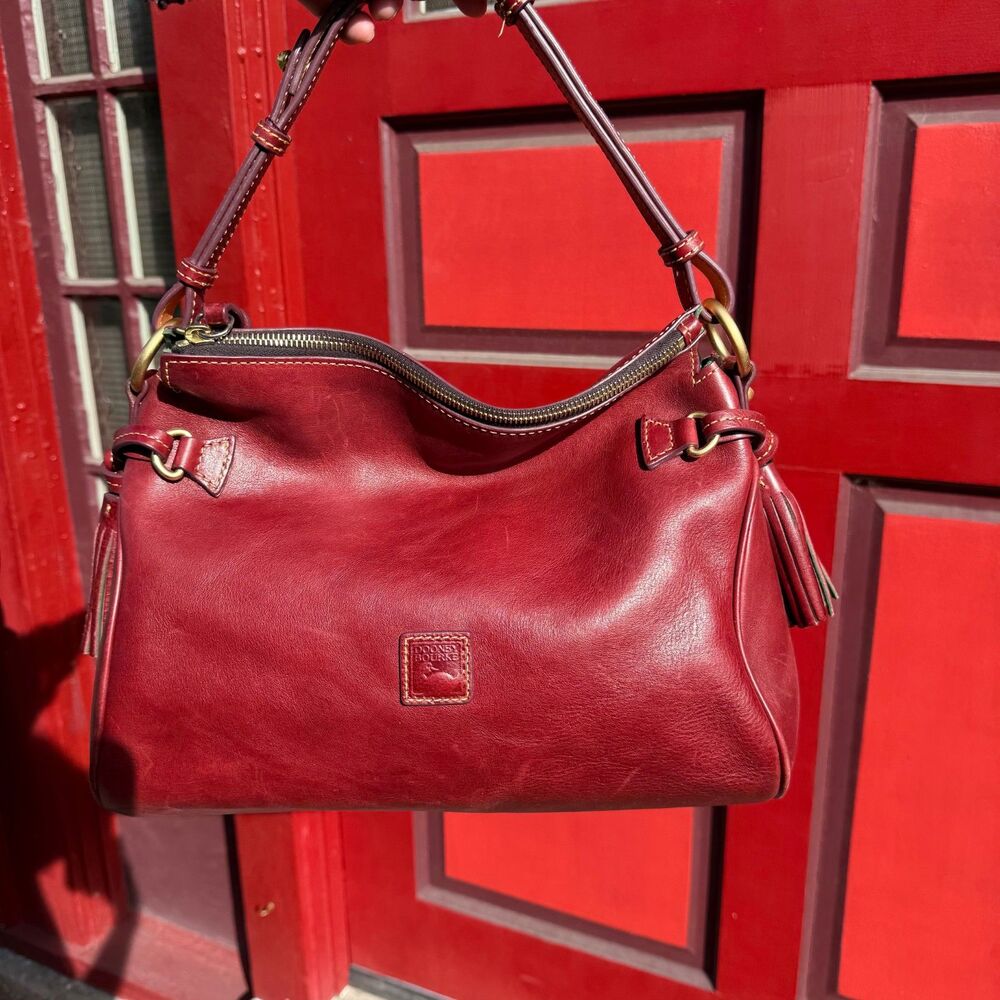 Dooney & Bourke Florentine Leather Zip Hobo Bordeaux  Medium Shoulder Bag - Picture 12 of 14